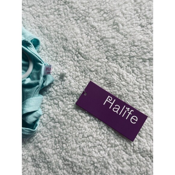 Mint Blue Dress With Pockets Criss Cross Short Sleeve Beach Tunic T Shirt Dress - Picture 10 of 12